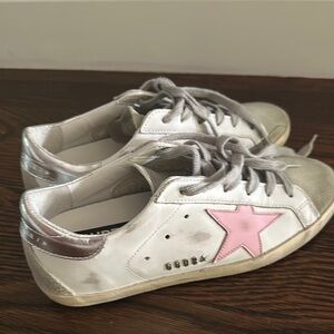 Golden Goose Kids White and Pink Star Sneakers